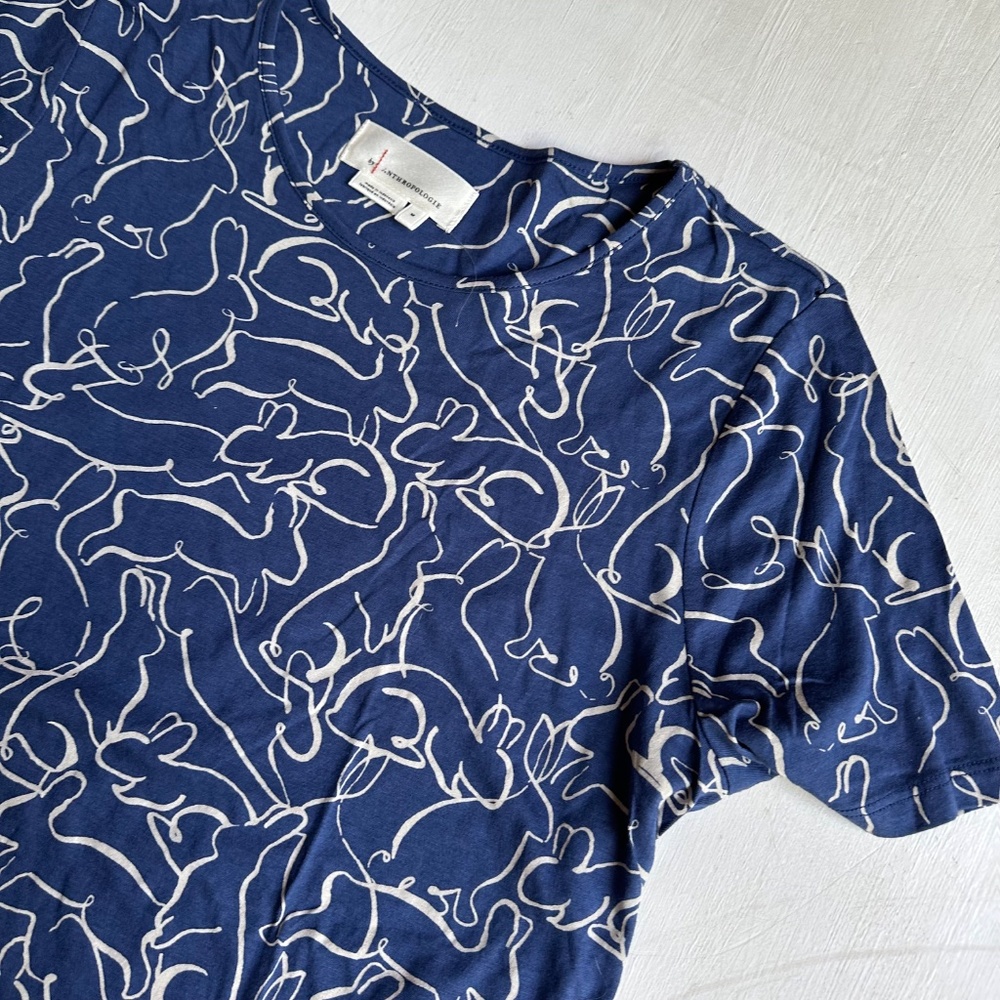 Anthropologie Blue Bunny Novelty Print Weekend Tee - Picture 4 of 9